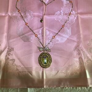 Betsey Johnson Unique Antique Style Gold and Pink Locket Necklace
